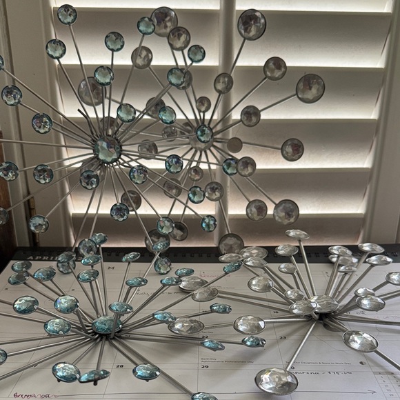 Other - Crystal Burst Metal Table Sculptures - Silver with Aqua Accents